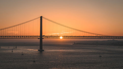 View of suspension bridge against sky during sunset