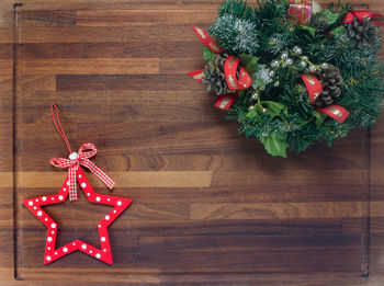 High angle view of christmas decoration on table