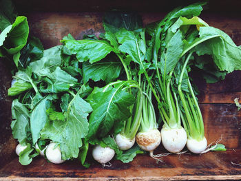 High angle view of chopped vegetables on table