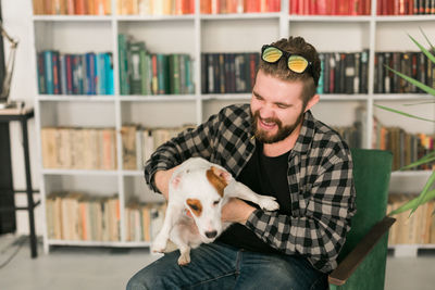 Young man with dog