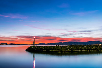 Scenic view of lake against sky during sunset