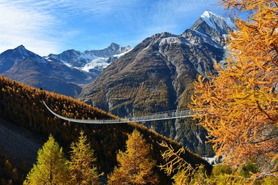 Scenic view of mountains against sky during autumn