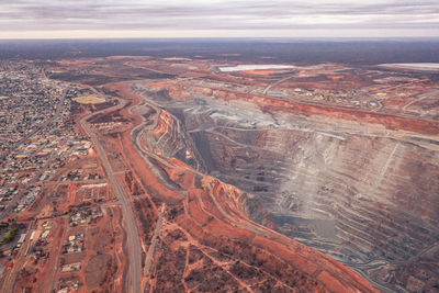 Open pit mining in australia kimberlite femoston. photo from drone over the quarry. mining industry