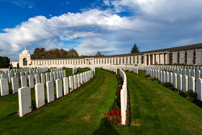 Panoramic view of cemetery against sky