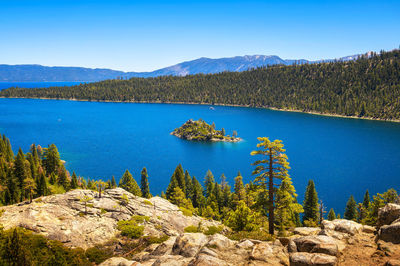 Scenic view of lake against clear sky