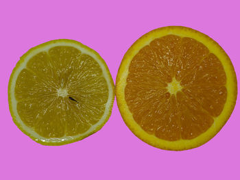 Close-up of lemon slice against white background