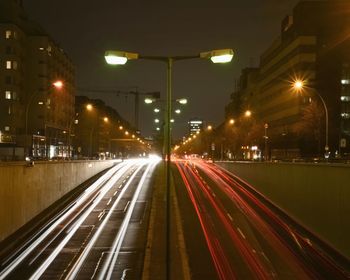 Light trails on street at night