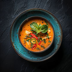 Directly above shot of food in bowl on table