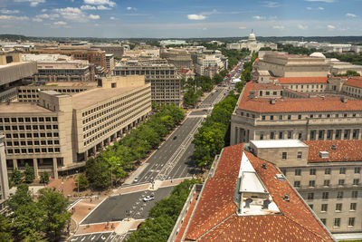 High angle view of buildings in city