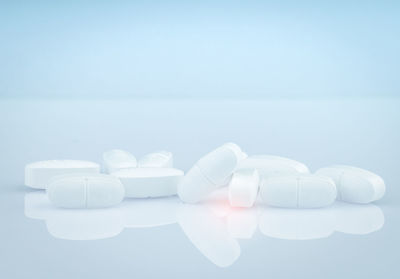 Close-up of eyeglasses on white background