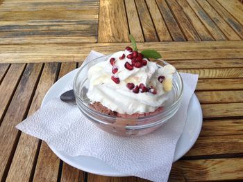High angle view of ice cream on table