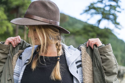 Portrait of teenage girl in woods near clayton beach