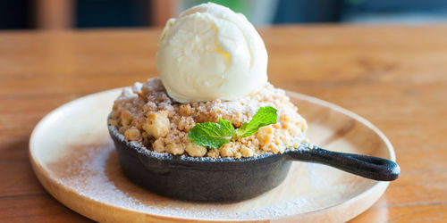 Close-up of ice cream on table