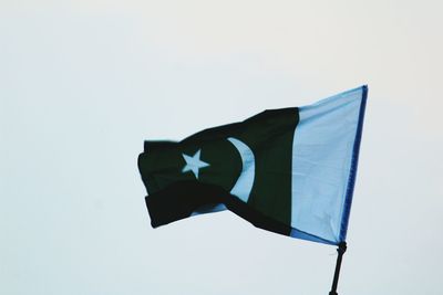 Low angle view of flag against clear sky