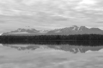 Scenic view of lake by trees against sky