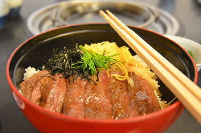 Close-up of served food in plate