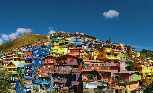 Low angle view of colorful houses against sky