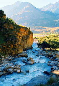 Scenic view of sea and mountains