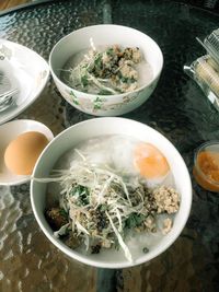 High angle view of food in bowl on table