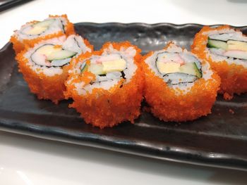 Close-up of sushi served in plate