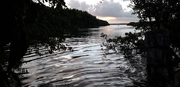 Scenic view of lake against sky during sunset