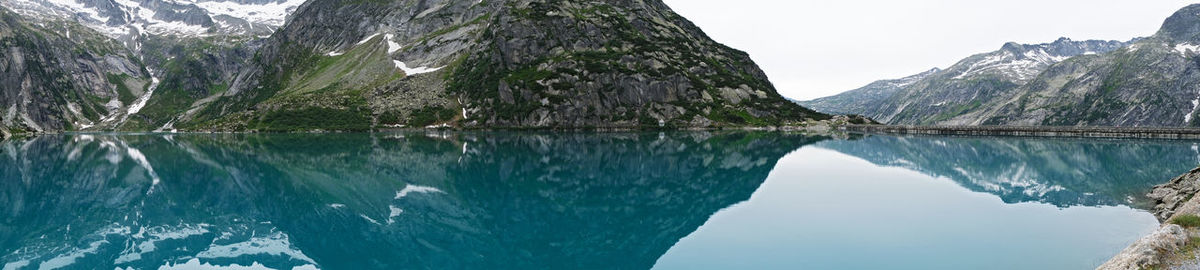 Panoramic view of lake and mountains against sky