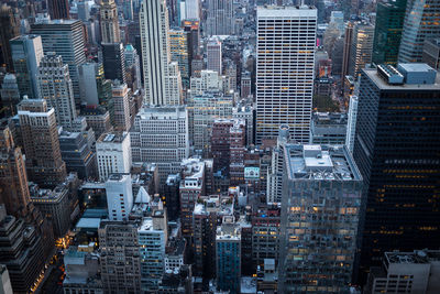 High angle view of modern buildings in city