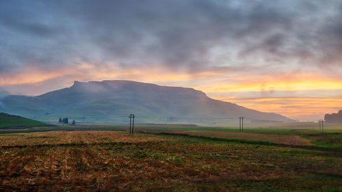 Scenic view of field against sky during sunset