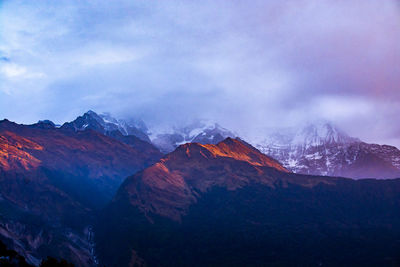 Scenic view of snowcapped mountains against sky