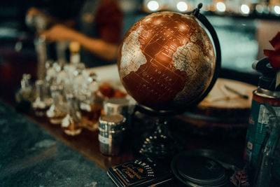 High angle view of old ball on table