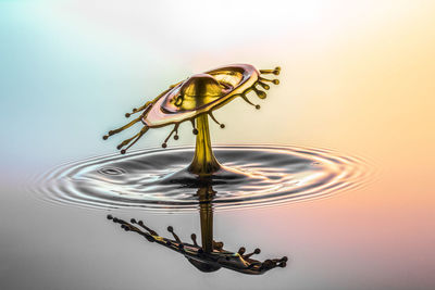 Close-up of water drop falling in water