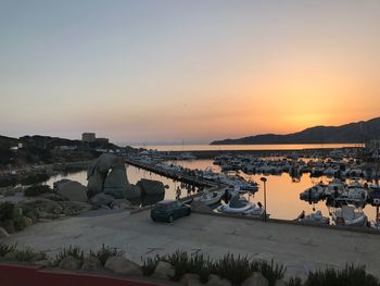 Scenic view of sea against clear sky during sunset