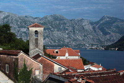 High angle view of houses on coast