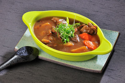 Close-up of cooked meal in serving dish