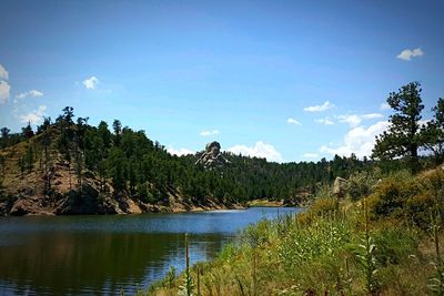 Scenic view of calm lake against sky