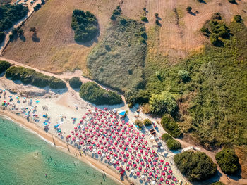 High angle view of people on road