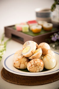 Close-up of food in plate on table