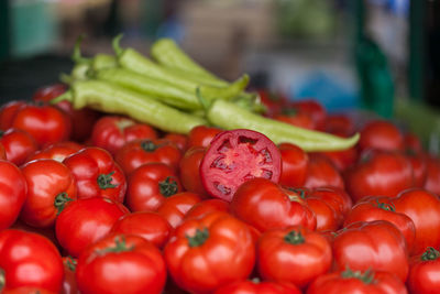 Close-up of tomatoes for sale in market