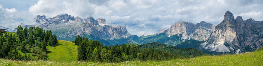 Panoramic view of trees and mountains against sky