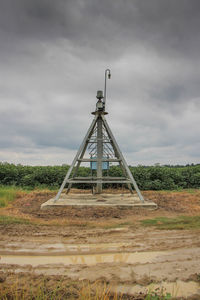 Built structure on field against sky