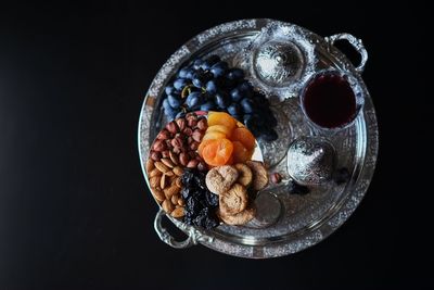 High angle view of breakfast served on table