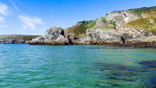 Scenic view of sea against blue sky