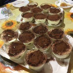 High angle view of dessert on table