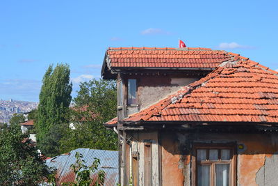 Exterior of old building against blue sky