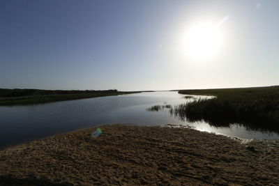 Scenic view of lake against clear sky