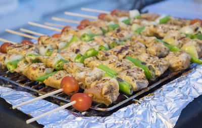 Close-up of food on barbecue grill