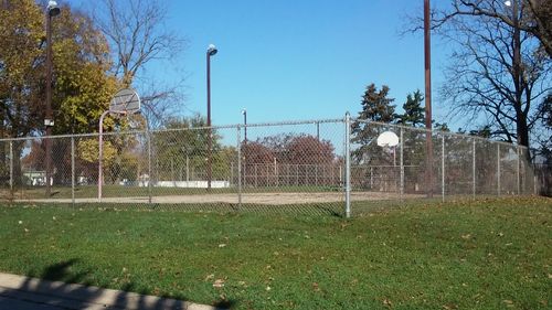 View of soccer field against clear sky