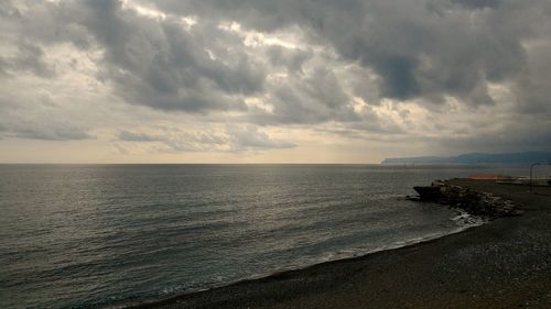 Scenic view of sea against dramatic sky