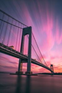 Low angle view of suspension bridge against sky during sunset