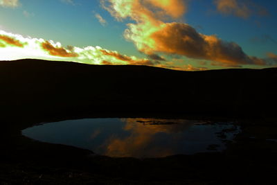 Scenic view of silhouette mountain against sky during sunset